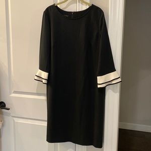 Talbots black dress w cream bell sleeves size 14